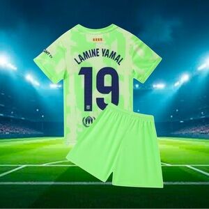 Soccer jersey lamine yamal Barcelona neon kids size 26 fits 9-10 years old